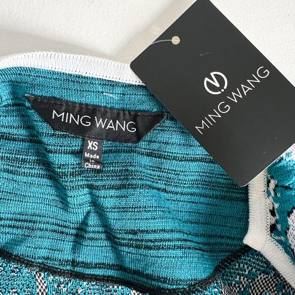 NEW Ming Wang | Blue Knit Black White 3/4 Sleeve Cardigan Work Jacket XS NWT - Picture 8 of 9